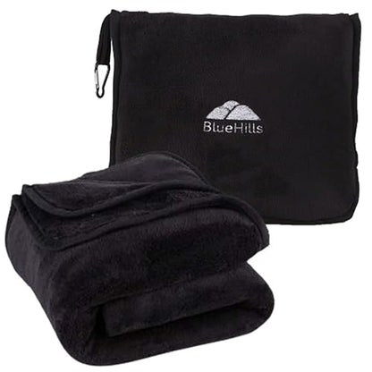 BlueHills Premium Soft Long Travel Blanket Pillow Airplane Flight - Black - color: Black-long-t054