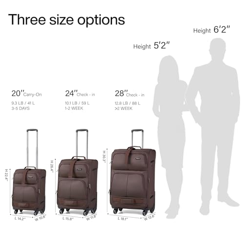 Hanke 24 Inch Softside Expandable Checked Luggage with 4 Spinner Wheels - color: Coffee, size: 24 Inch