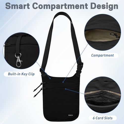 Anti-Theft Money Belt Crossbody Dual-Strap RFID Blocking Hidden Travel Wallet - color: Black