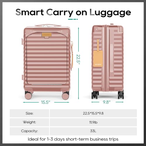 Joyway Expandable 20 Inch Carry on Luggage with Front Pocket, Rosa Gold - color: Rose Gold, size: Carry On 20Inch-EXT