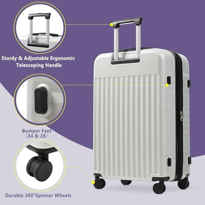 Merax Luggage Sets 2 Piece Front Opening, Hardside 20/24 IN Suitcase - color: White Grey, style: Luggage Set With Top Open 20