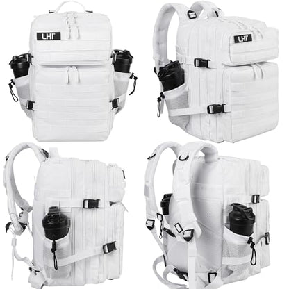 LHI Military Tactical Backpack for Men and Women 45L Army 3 Days Assault Pack Bag Large Rucksack with Molle System White - color: White