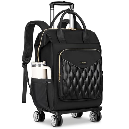 Ytonet Rolling Backpack for Women, 15.6 Inch Laptop Backpack with 4 Wheels - color: Black