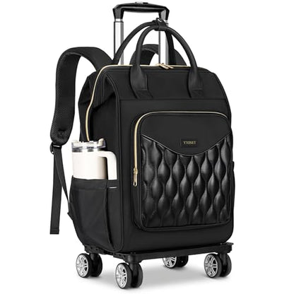 Ytonet Rolling Backpack for Women, 15.6 Inch Laptop Backpack with 4 Wheels - color: Black