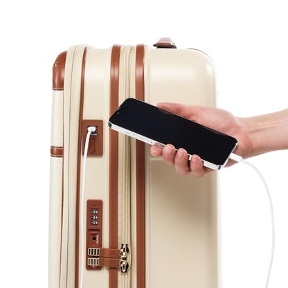 Bric's Bellagio 3.0 Spinner Trunk - Airline Approved Luxury Hardshell Carry On Luggage with Large Wheels, Telescopic Handle, Leather Detailing - Expandable Rolling Suitcase - 21" With Pocket, Cream - color: Cream, size: Carry-on with front pocket
