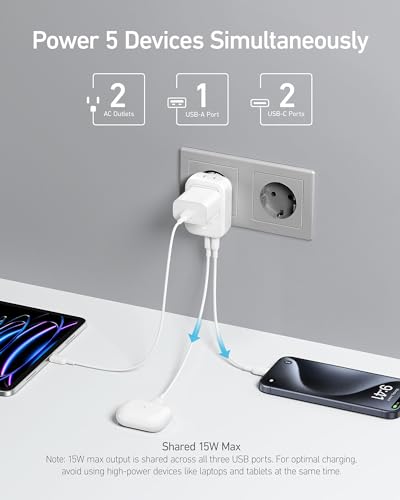 Anker Travel Adapter, European Travel Plug Adapter, US to Europe, 15W