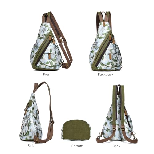 KL928 Canvas Sling Bag - Small Crossbody Backpack Shoulder Casual Daypack Rucksack for Men Women(Embroidery Green) - color: Canvas-embroidery Green