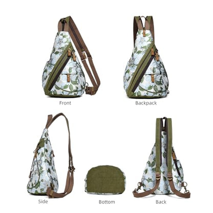 KL928 Canvas Sling Bag - Small Crossbody Backpack Shoulder Casual Daypack Rucksack for Men Women(Embroidery Green) - color: Canvas-embroidery Green