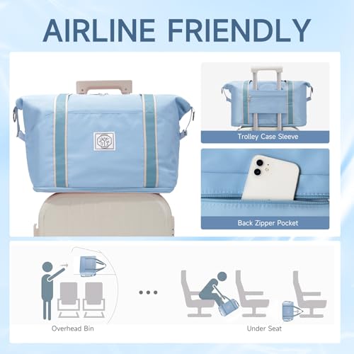 WALNEW Travel Duffel Bag, Weekender Bag for Women, Light Blue - color: Light Blue