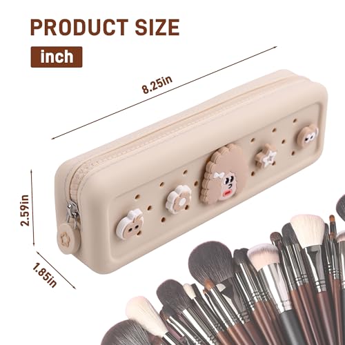 Makeup Brush Pouch with Charms Cosmetic Organizer Bag (Beige) - color: Beige