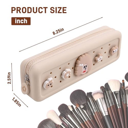 Makeup Brush Pouch with Charms Cosmetic Organizer Bag (Beige) - color: Beige