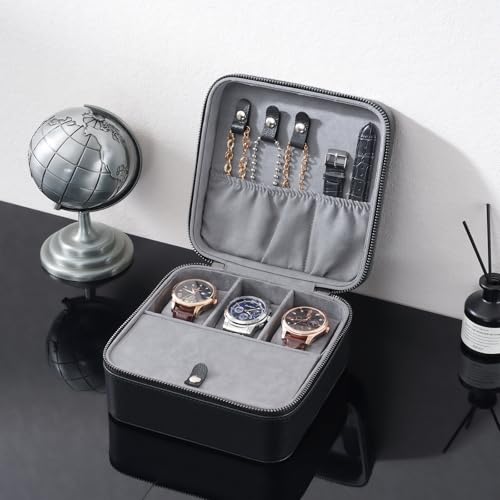 ProCase Travel Watch Case, 3 Slots Mens Jewelry Box -Black - color: Black, size: 3-Slot
