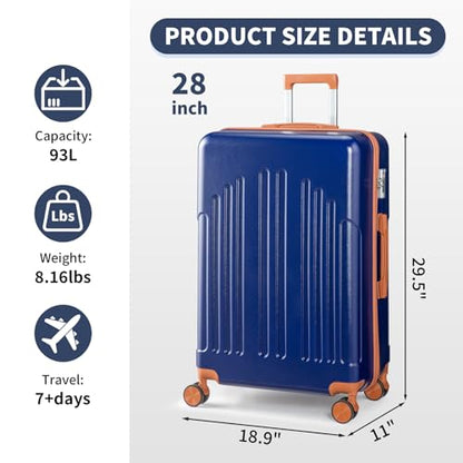 Karl home 28in Checked Luggage, Large Suitcase with Wheels, Blue & Brown - color: Navy Blue & Brown, size: 28 Inch