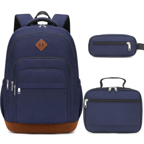 DIGOBAY Shool Backpack for Girls 3PCS Backpacks with Lunch Bag Pencil Case - color: Navy Blue