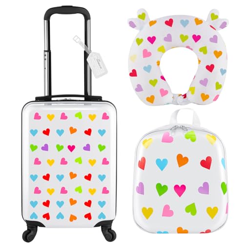 Sanwuta 4 Pcs Kids Luggage Set, White, 17 Inch, Heart - color: White, size: 17 Inch