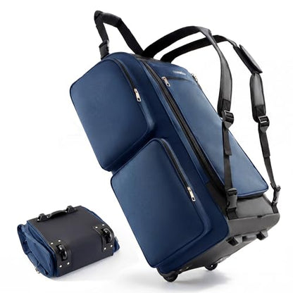 Fanwoli 120L Rolling Duffel Bag Hidden Backpack, Foldable Travel Bag - color: Blue-NEW