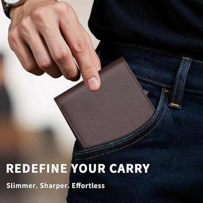 Men’s Genuine Leather Bifold Wallet RFID Blocking Slim Front Pocket - color: Brown