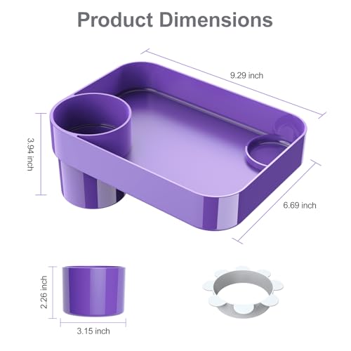 Car Seat Tray for Kids Toddlers Travel with 3-Inch Cup Holder & Dip Well - color: Purple