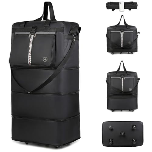 Expandable Travel Duffel Bag with Wheels, 42 Inch Large Collapsible Luggage, 5pcs 360° Spinner Wheels, Waterproof Oxford Cloth, Foldable Suitcase with Shoulder Strap for Men & Women, Black - color: Black