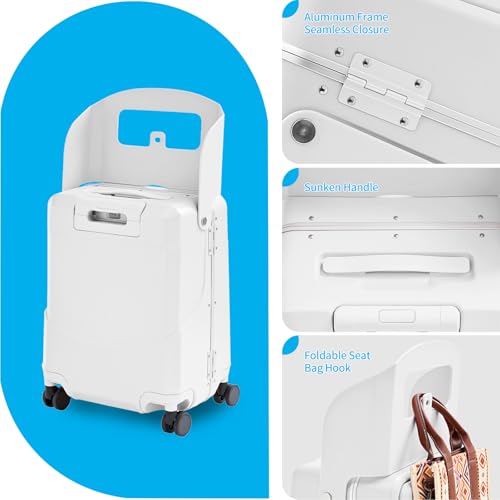 TABU 20" Front Opening Luggage with Foldable Seat, White - color: White