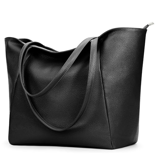 KALIDI Large Tote Bag Vegan Leather 16L Casual Zipper Work Weekender - color: Black
