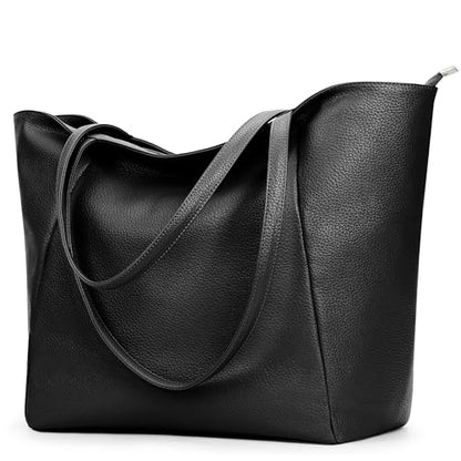 KALIDI Large Tote Bag Vegan Leather 16L Casual Zipper Work Weekender - color: Black