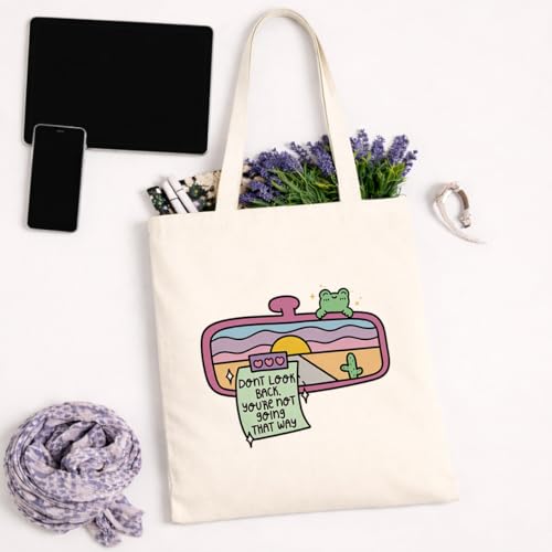 Positive Canvas Tote Bag, Reusable Inspirational Shoulder Bag, Whimsical Carryall for Shopping Commute Beach - color: Inspirational 12