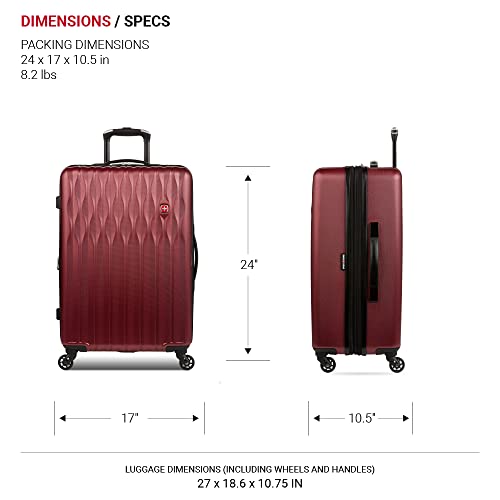 SwissGear 8018 Expandable Luggage, Hard Shell Medium Luggage with Spinner Wheels - color: Wine, size: Checked-Medium 24-Inch