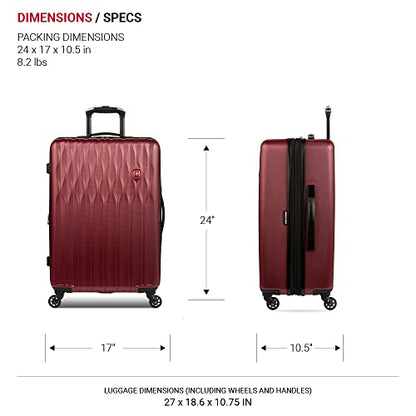 SwissGear 8018 Expandable Luggage, Hard Shell Medium Luggage with Spinner Wheels - color: Wine, size: Checked-Medium 24-Inch