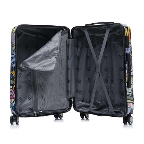 InUSA Cities Print Luggage with Spinner Wheels | Durable Lightweight Hardside Suitcase | Travel Bag with Handle and Trolley | (20in, 24in, 28in) 3 Piece Set - color: Cities, size: 3 Piece Set (20/24/28)