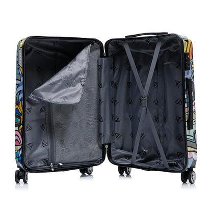 InUSA Miami Print 24-Inch Medium Hardside Spinner Luggage Lightweight Bag - color: Cities, size: 24 Inch