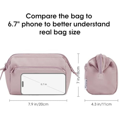 Narwey Travel Makeup Bag Toiletry Bag, Wide Open Cosmetic Bag for Women - color: A-Dusty Rose, size: Small