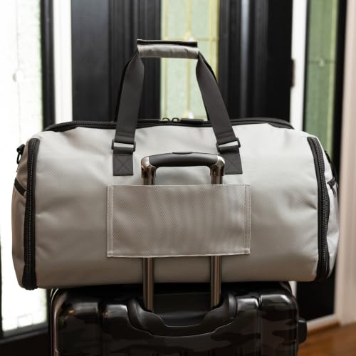 Suit Saver Convertible Hanging Garment Duffle Bag, Custom Embroidered, Blue, Black and Grey, Ballistic Nylon, with Adjustable Shoulder Strap and Separate Shoe Compartment (Grey) - color: Grey
