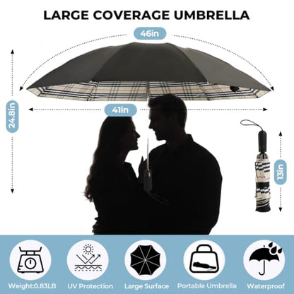 ZDSSM Inverted Umbrella for Rain, Compact Windproof Auto Open Close - color: Yellow Plaid