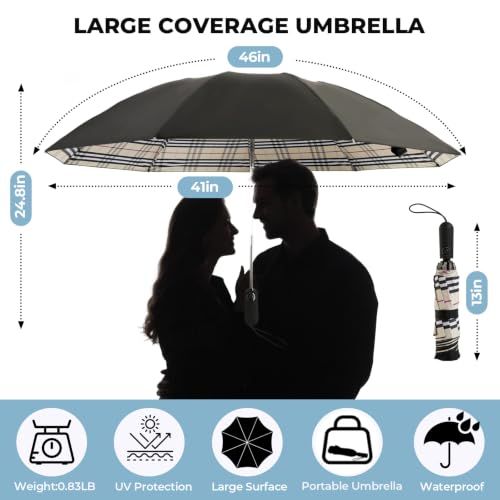 ZDSSM Inverted Umbrella for Rain, Compact Windproof Auto Open Close - color: 옐로우 플레이드