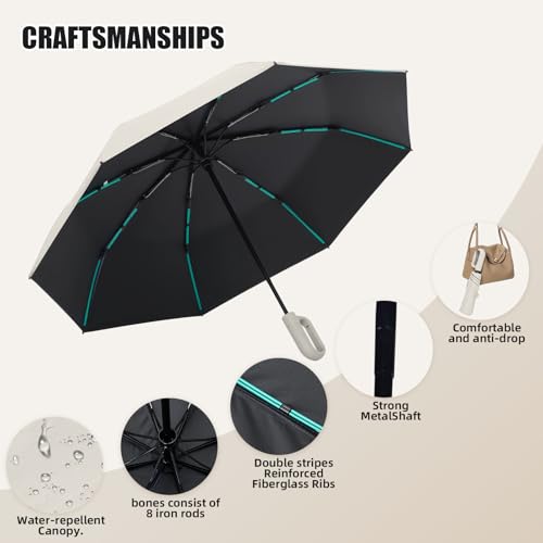 Compact Automatic Folding Umbrella – Portable Backpack Umbrella with Hook - color: white