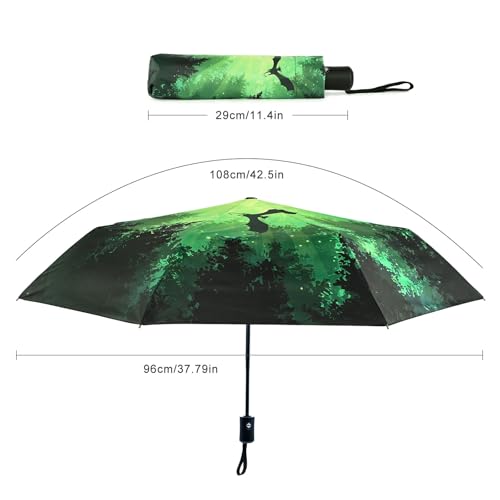 Windproof Travel Umbrella Folding Compact Automatic Umbrellas for Women Men Rain Sun - color: Forest Dragon