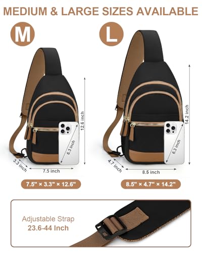 Capolo Crossbody Bags for Women Waterproof Sling Shoulder Bag Fanny Pack - color: Black, size: Large