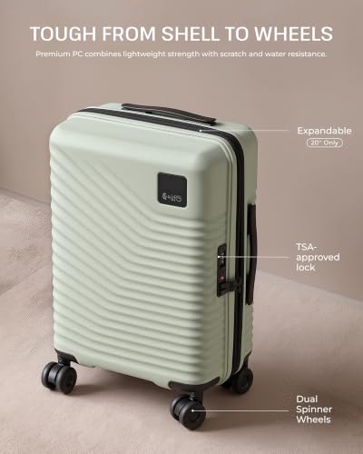 Coolife 6 Piece Travel Collection: 3 Suitcases, Duffel, Organizer & Hamper - color: Light Green, size: 6-Piece Set