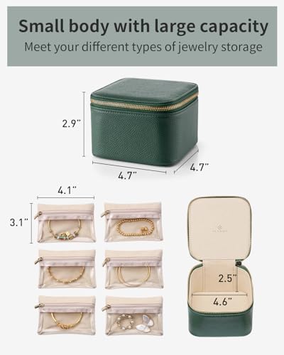 VLANDO Travel Jewelry Organizer with 6 Clear Velvet Zipper Pouches,Green - color: B.6 PCS Green