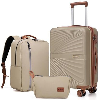 Eeeza Carry On Luggage Set Suitcase 3 Piece,Champagne(20"/BP/TB) - color: Champagne