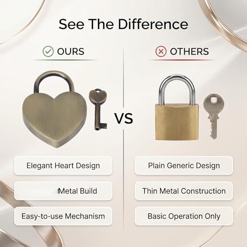 HEEPDD Heart Shaped Padlock, 1.8 x 2.3in Mini Small Padlock with Keys - color: Ancient Gold