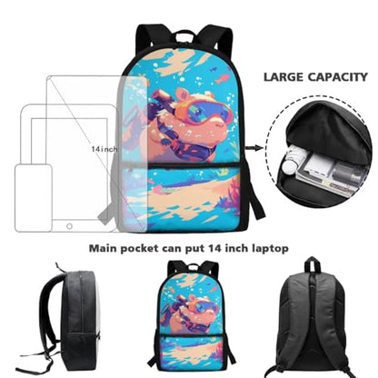 Cute Capybara Backpack for Boys Age 6-8 Elementary School Bookbags 4-in-1 Backpack with Lunch Box Pencil Case Water Bottle Sleeve for Kids Girls Back to School Essential - color: Capybara Dive