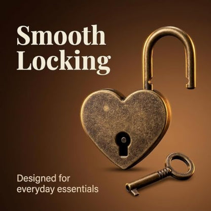 4 Pcs Lock Antique Brass Padlock with Key, Vintage Heart Shape Anti-Theft Mini Padlock Bag Travel Suitcase Luggage Box Case Key Keyed Padlocks Padlocks Hasps