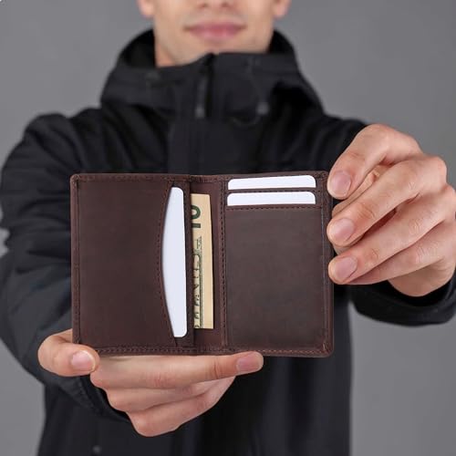 FOXHACKLE Full Grain Leather Credit Card Holder for Men and Women, Slim Bifold RFID Blocking Wallet, Thin Front Pocket Minimalist Wallet, Small Card Case. - color: Hunter Coffee Brown