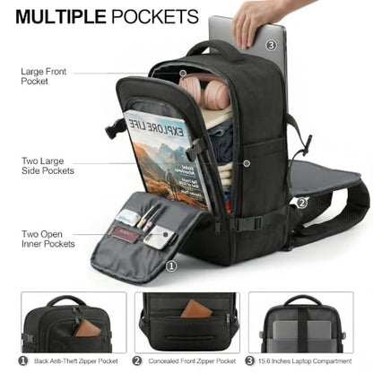 TILYMOL Carry On Travel Backpack, Flight-Approved 15.6 Laptop Backpack - color: Black