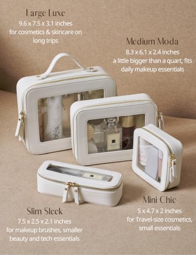 Popvibe Clear Makeup Bag with Zipper, Set of 2, Mini and Medium, White - color: White, style: Mini & Medium
