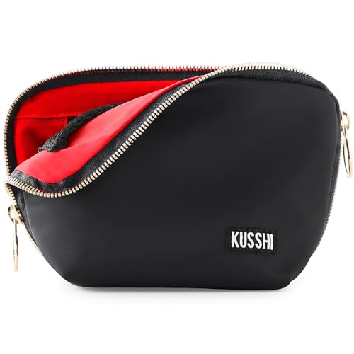 KUSSHI Washable Travel Makeup Bag for Purse (Everyday, Satin Black/Red) - color: Satin Black/Red, size: Everyday (Purse) Bag
