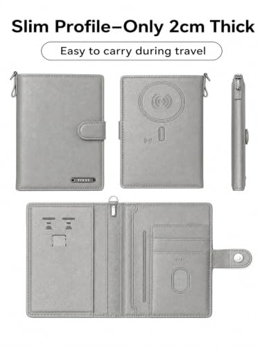 Trackable Passport Holder for Travel, RFID Blocking Wallet, Grey - color: Grey