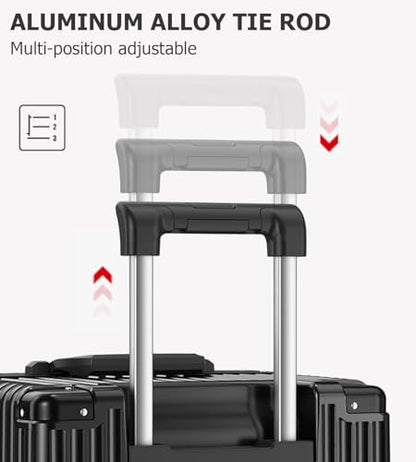feilario Super Large Aluminum Frame Checked Luggage, Removable Wheels - color: A2-Jet Black, size: 30in